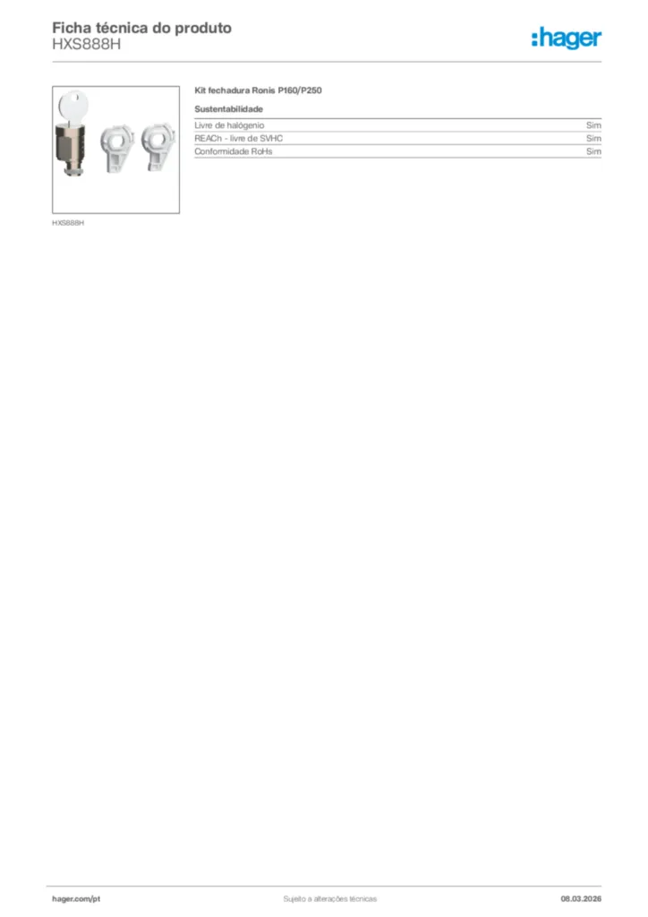 Imagem Hager Ficha técnica do produto HXS888H | Hager Portugal