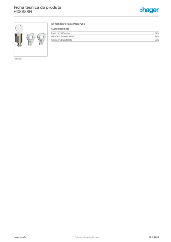 Imagem Hager Ficha técnica do produto HXS888H | Hager Portugal