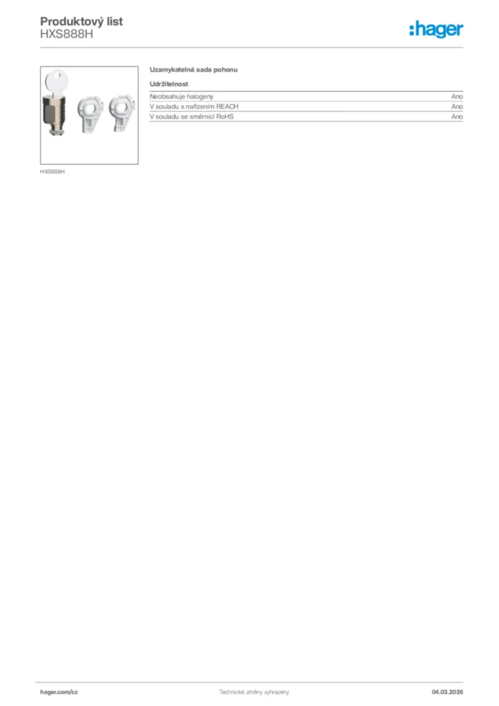 Obrázek Hager Product data sheet HXS888H | Hager