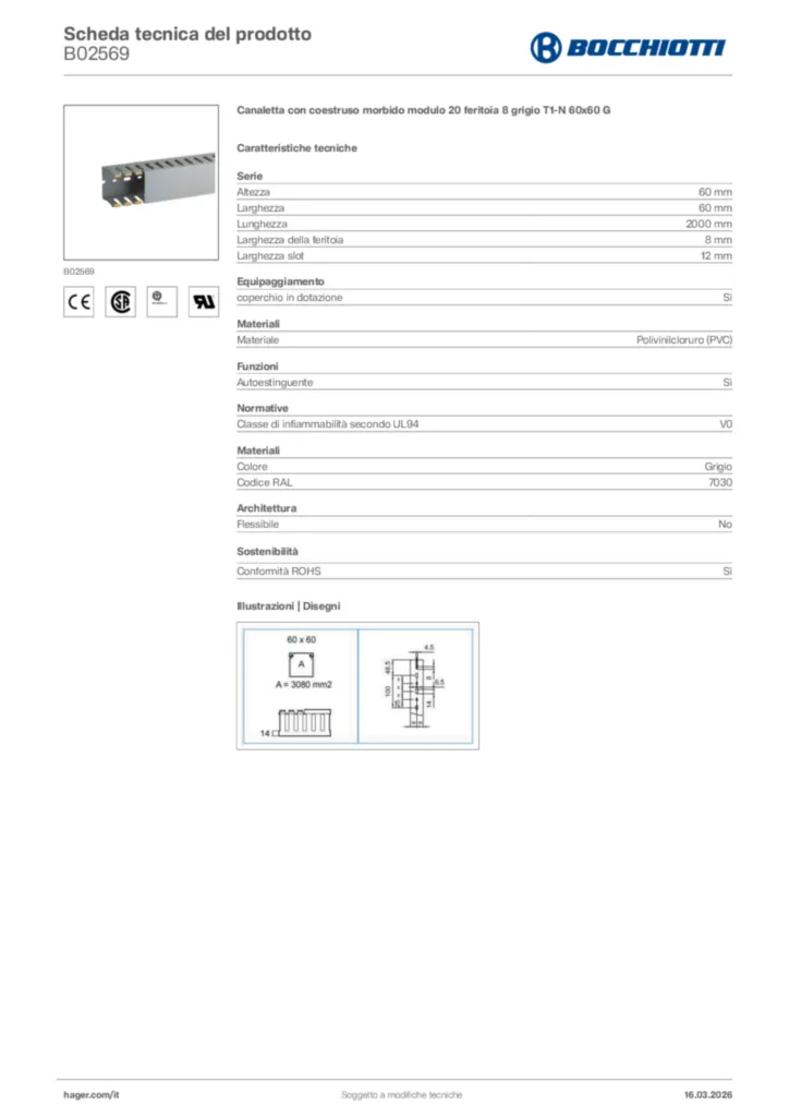 Immagine Bocchiotti Scheda tecnica del prodotto B02569 | Hager Italia