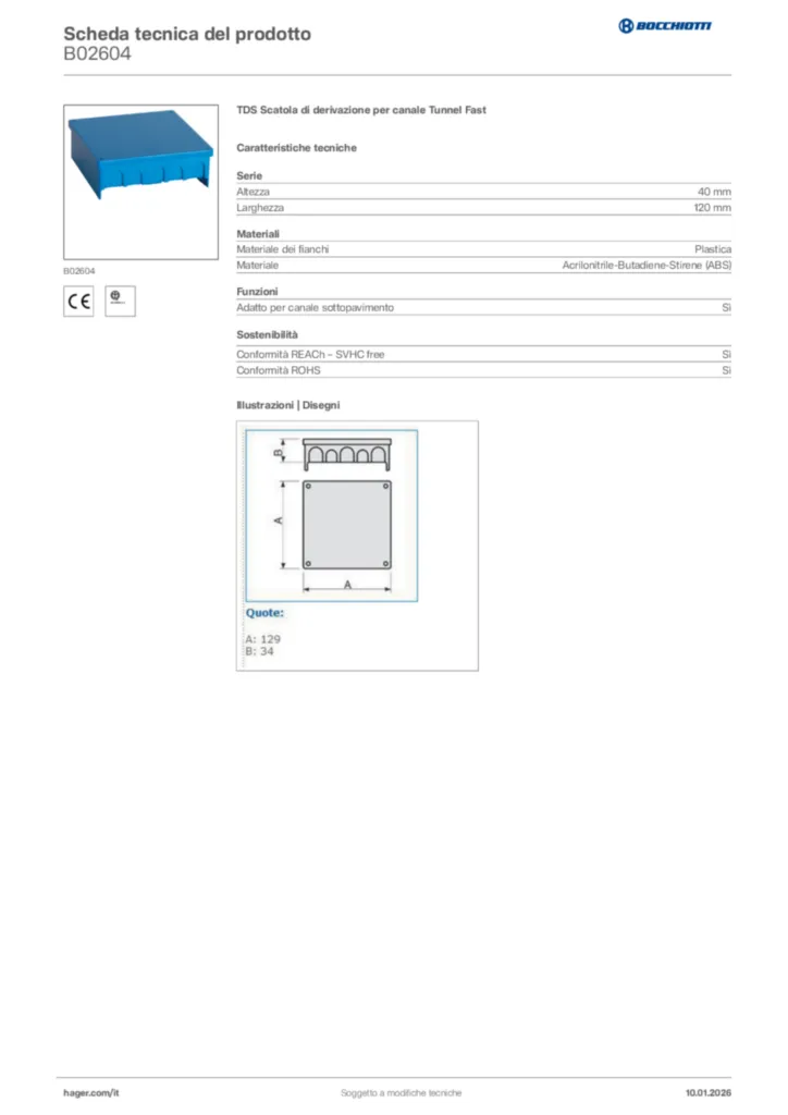 Immagine Bocchiotti Scheda tecnica del prodotto B02604 | Hager Italia
