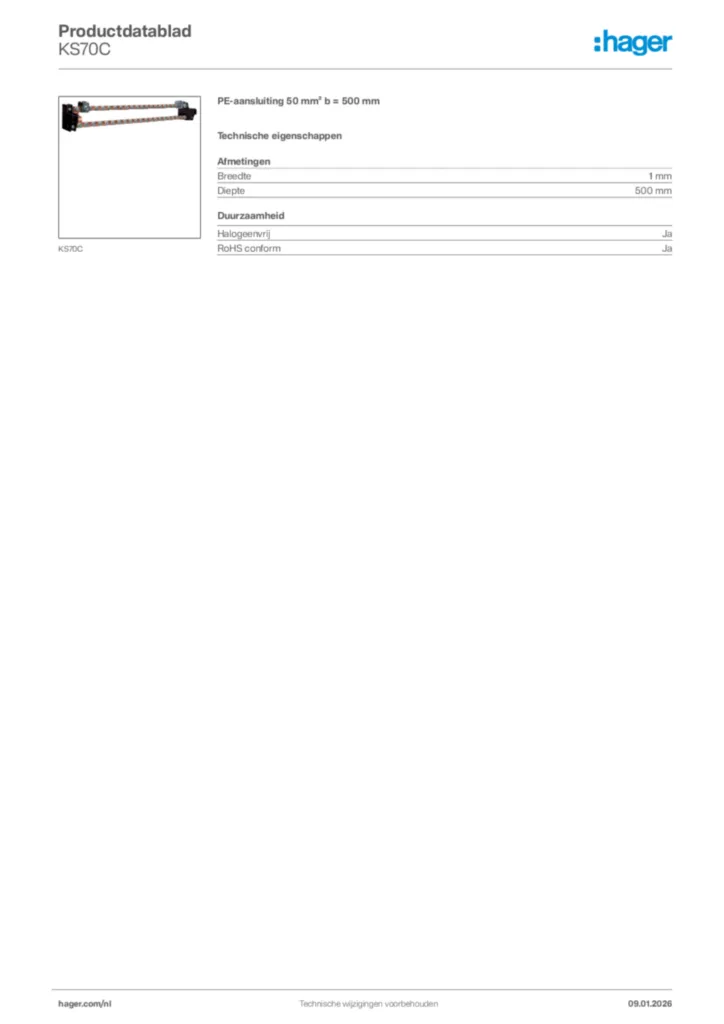 Afbeelding Hager Productdatablad KS70C | Hager Nederland