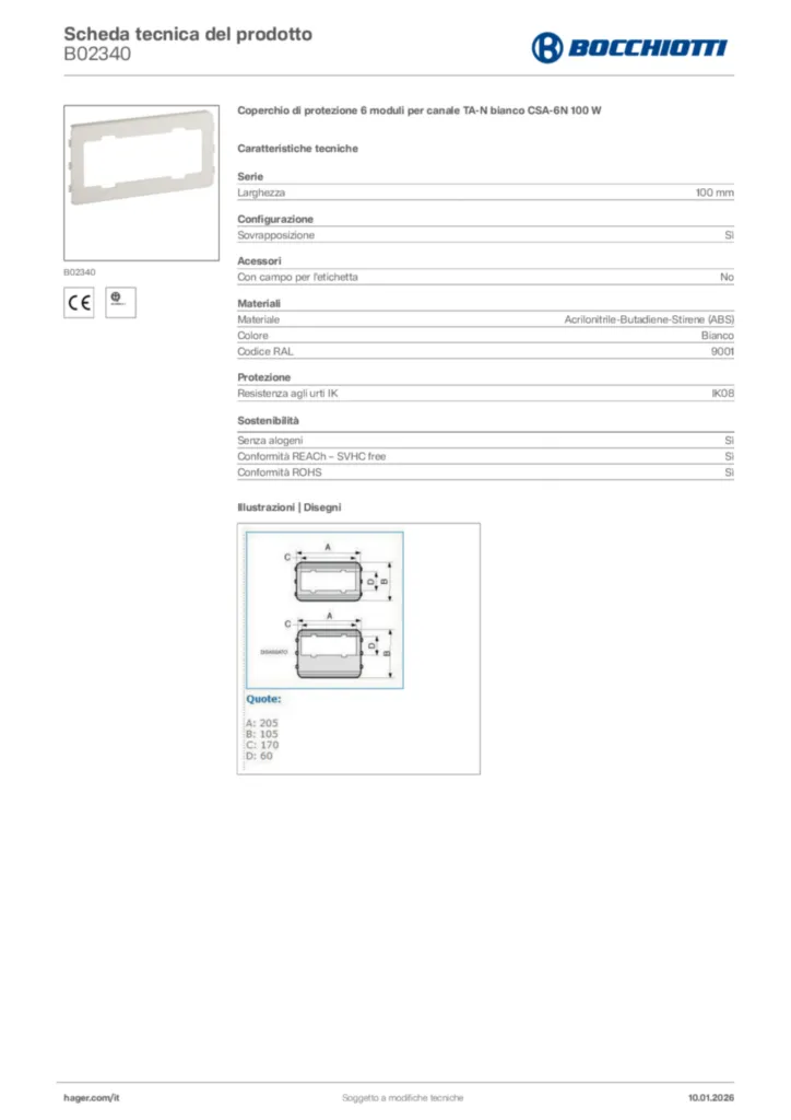 Immagine Bocchiotti Scheda tecnica del prodotto B02340 | Hager Italia