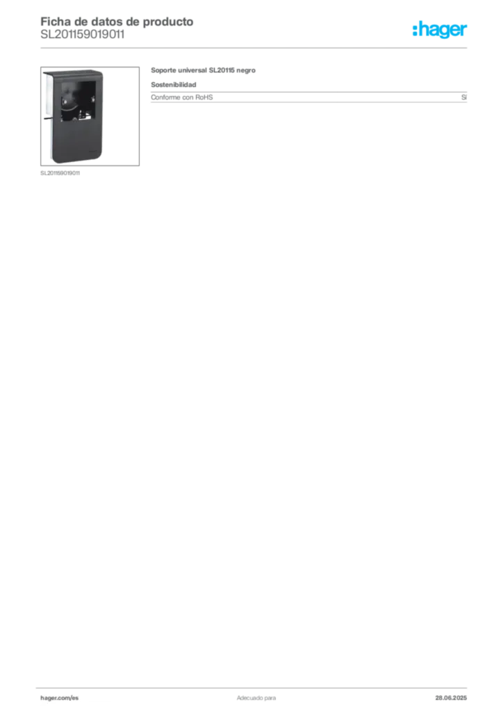 Imagen Hager Ficha de datos de producto SL201159019011 | Hager España