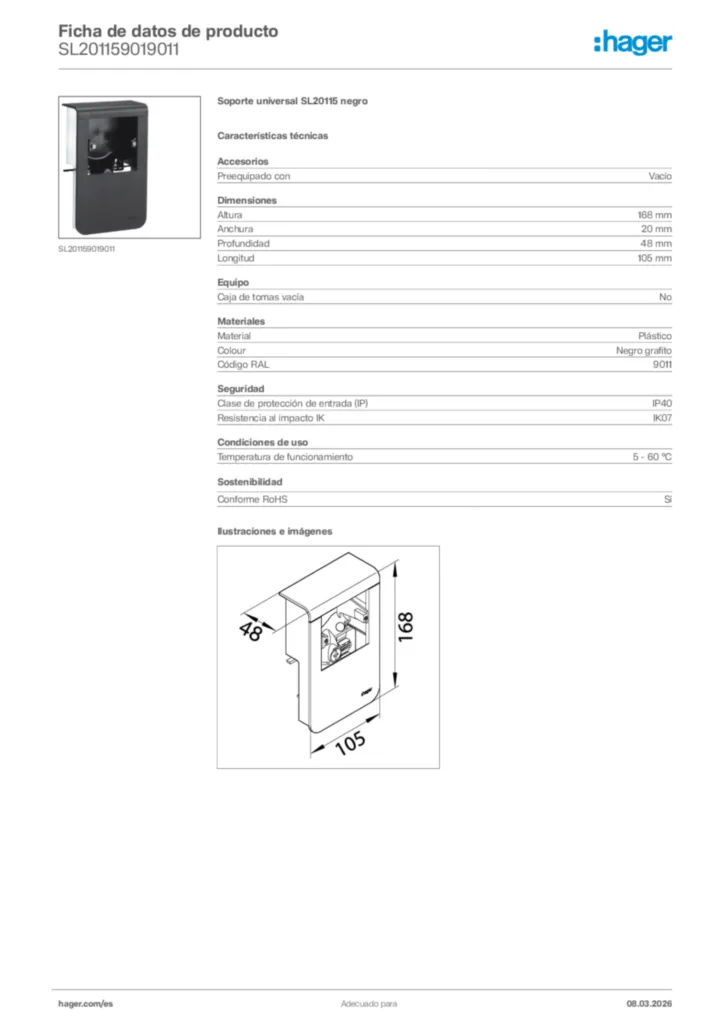 Imagen Hager Ficha de datos de producto SL201159019011 | Hager España