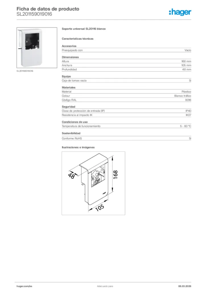 Imagen Hager Ficha de datos de producto SL201159019016 | Hager España