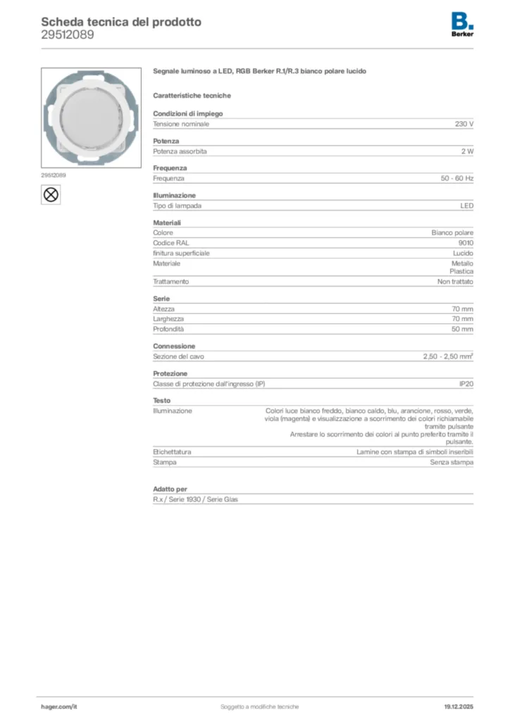 Immagine Berker Scheda tecnica del prodotto 29512089 | Hager Italia
