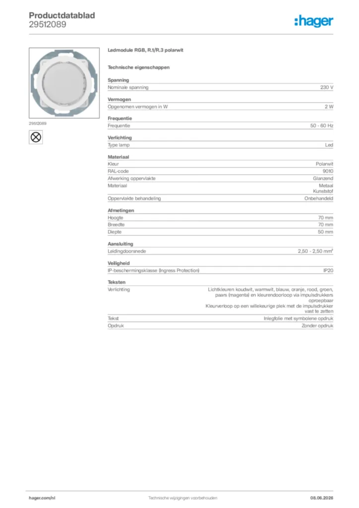 Afbeelding Hager Productdatablad 29512089 | Hager Nederland