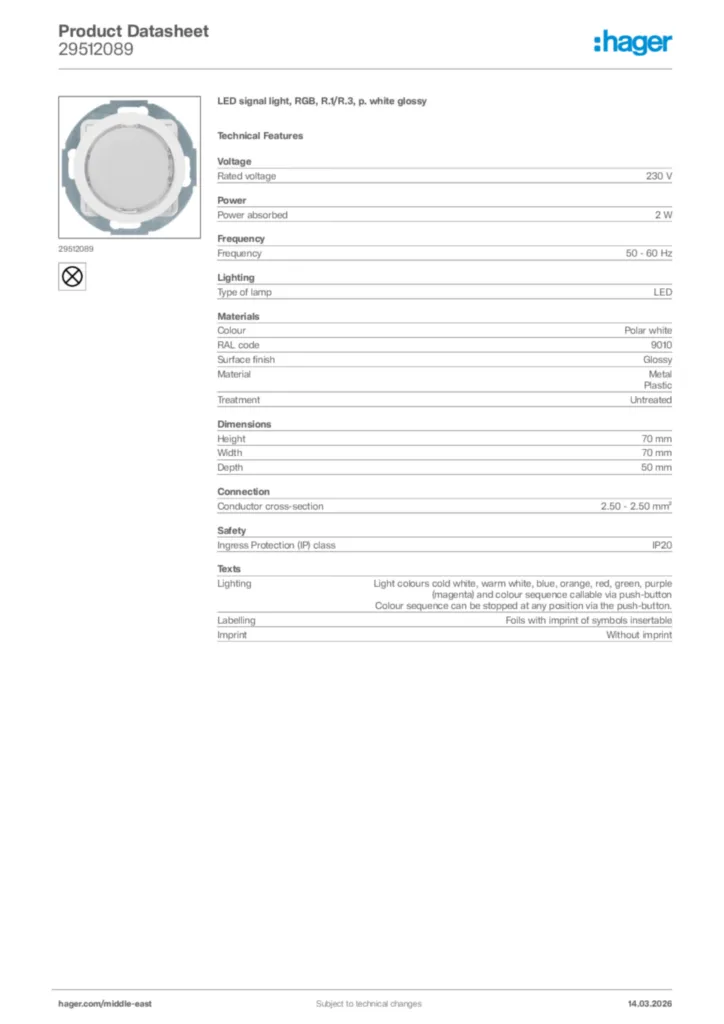 Image Hager Product data sheet 29512089  | Hager