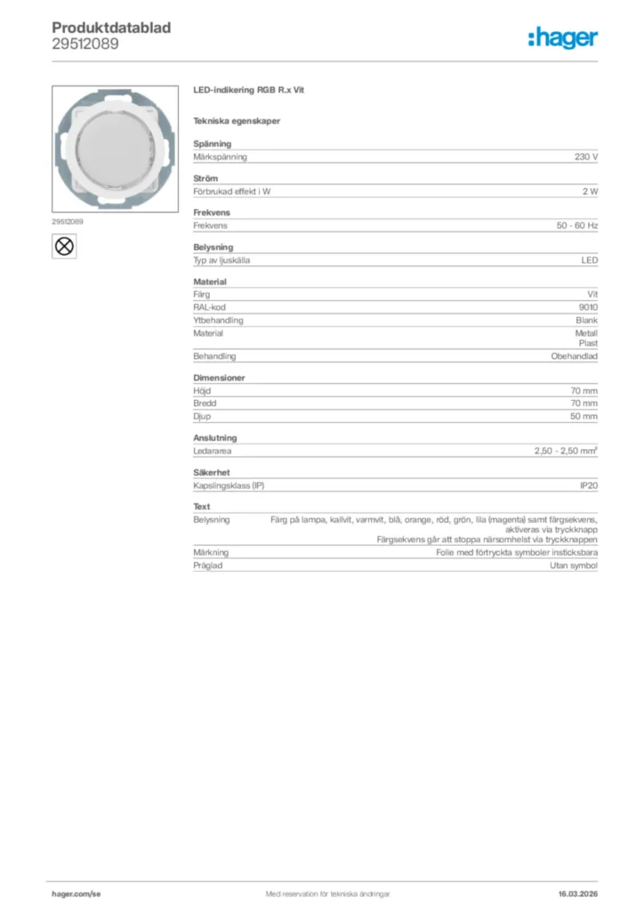 Bild Hager Produktdatablad 29512089 | Hager Sverige