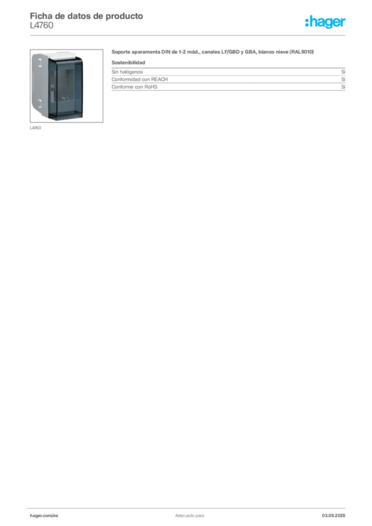 Imagen Hager Ficha de datos de producto L4760 | Hager España