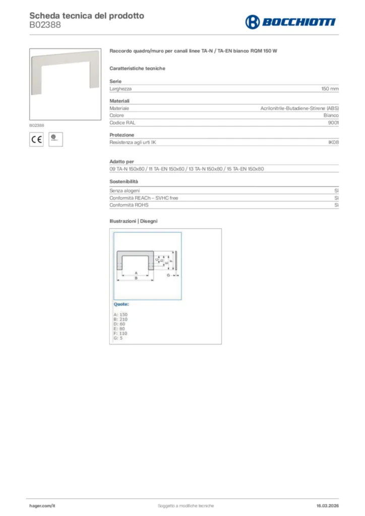 Immagine Bocchiotti Scheda tecnica del prodotto B02388 | Hager Italia