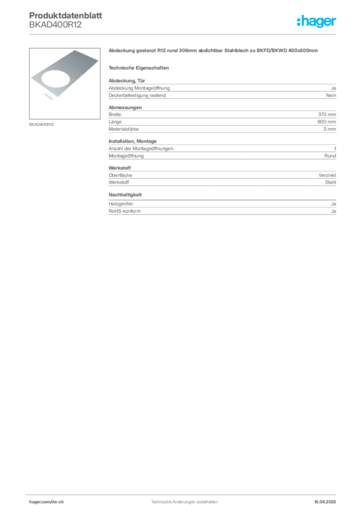 Bild Hager Produktdatenblatt BKAD400R12 | Hager Schweiz