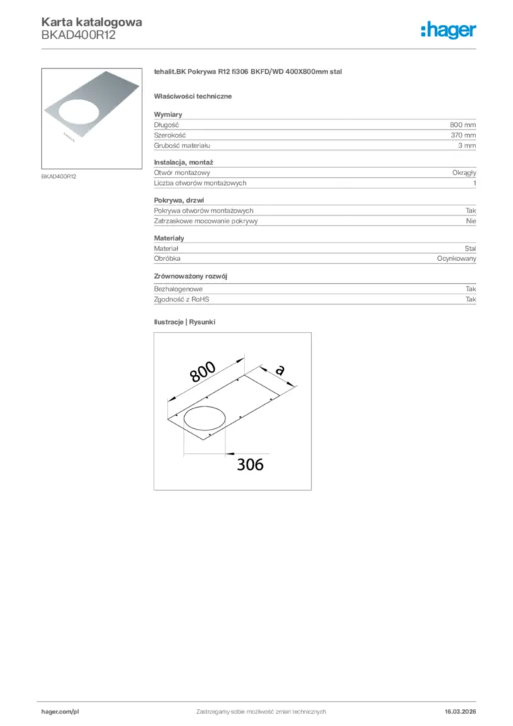 Zdjęcie Hager Karta katalogowa BKAD400R12 | Hager Polska