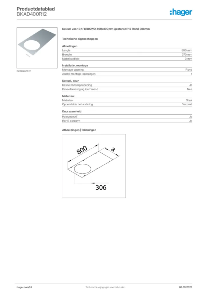 Afbeelding Hager Productdatablad BKAD400R12 | Hager Nederland
