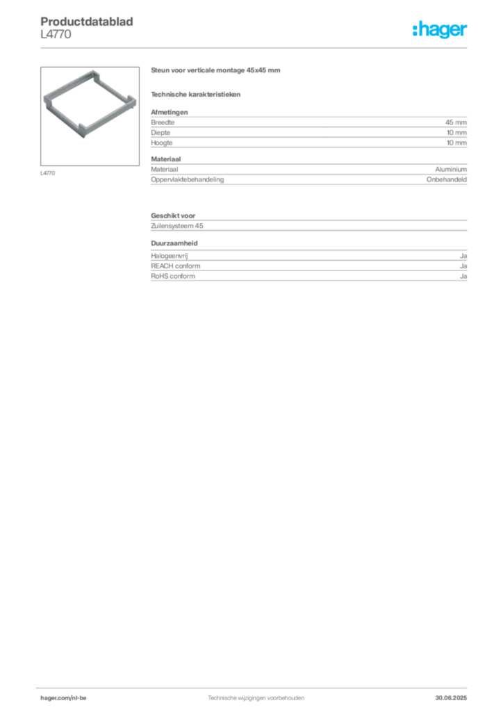 Afbeelding Hager Productdatablad L4770 | Hager Belgium