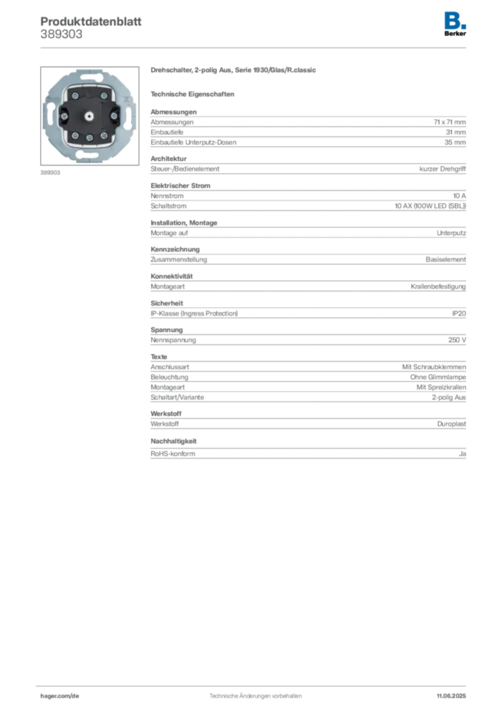 Berker Produktdatenblatt 389303
