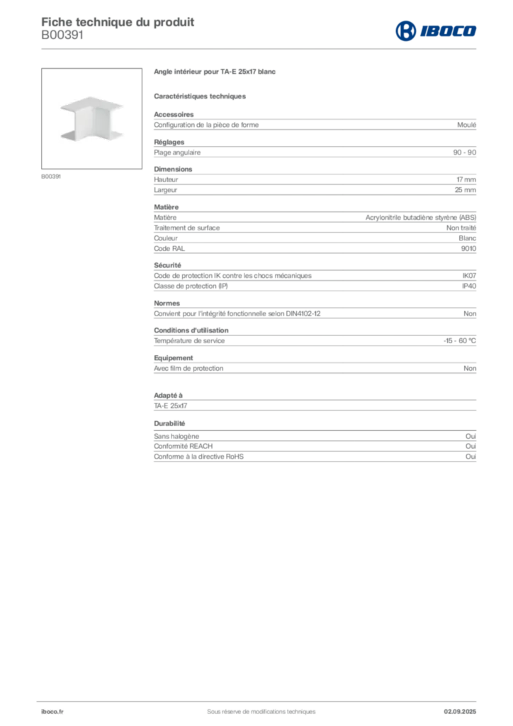 Image Iboco Fiche technique du produit B00391 | Hager France