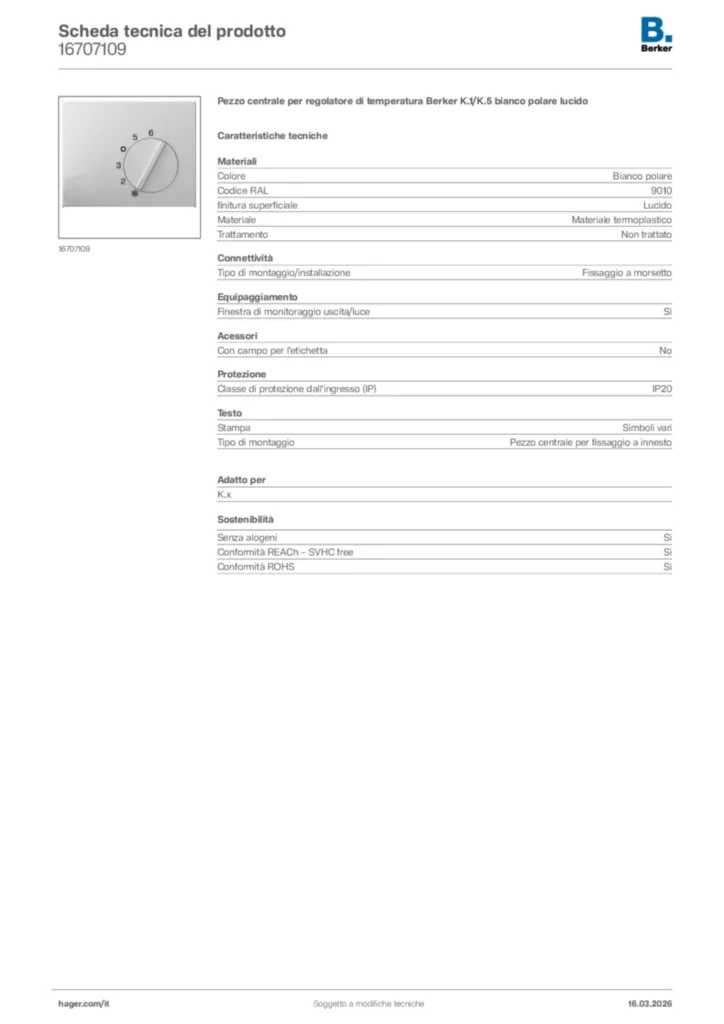 Immagine Berker Scheda tecnica del prodotto 16707109 | Hager Italia