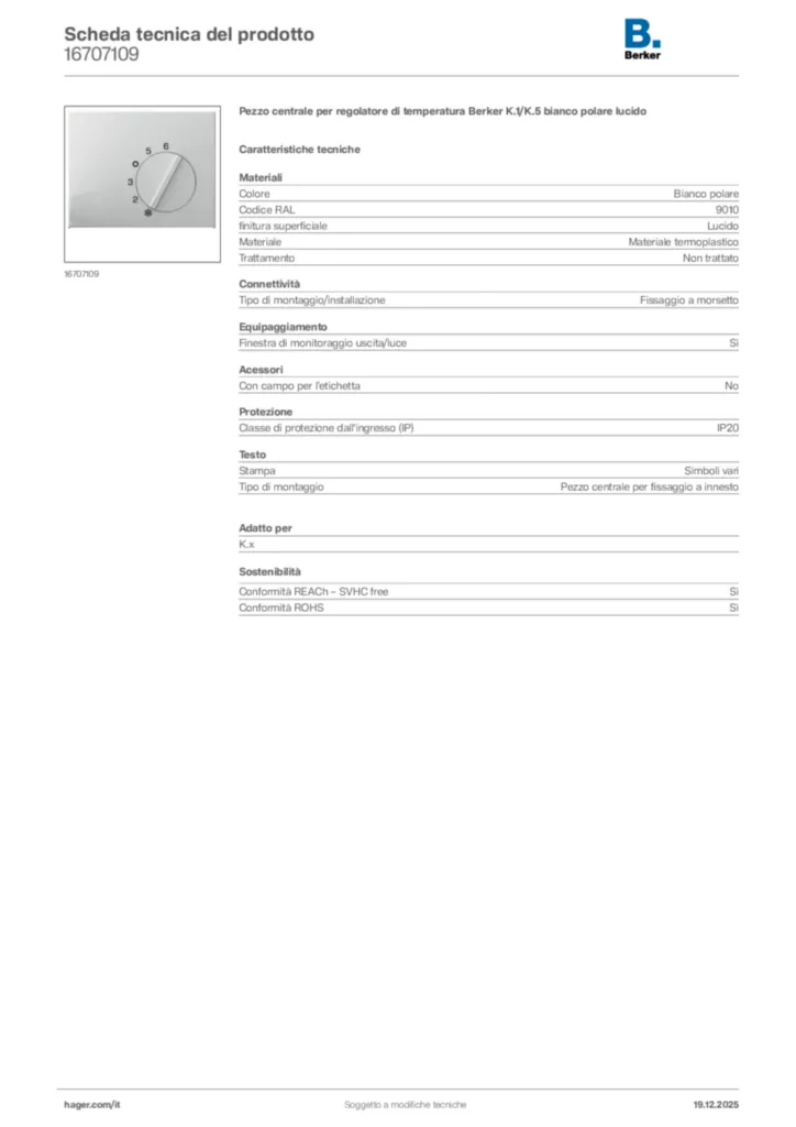 Immagine Berker Scheda tecnica del prodotto 16707109 | Hager Italia