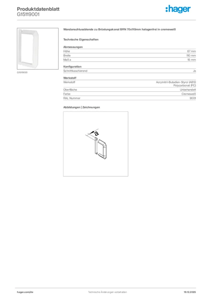 Bild Hager Produktdatenblatt G15119001 | Hager Deutschland