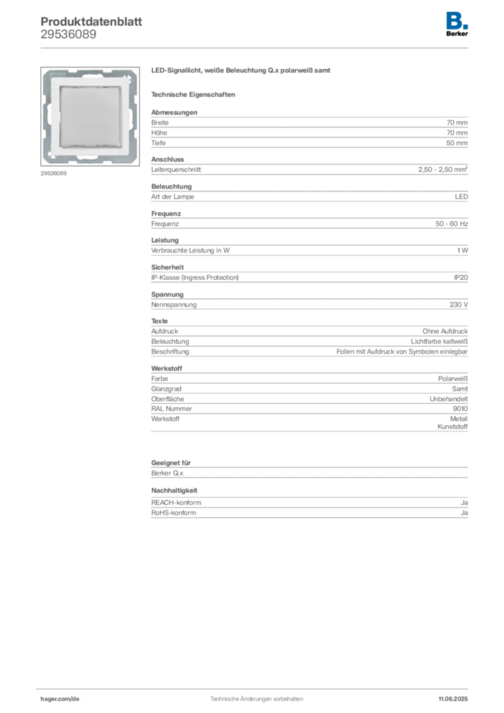 Bild Berker Produktdatenblatt 29536089 | Hager Deutschland