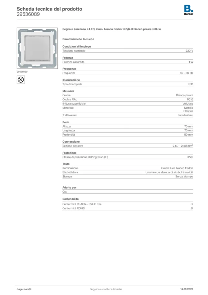 Immagine Berker Scheda tecnica del prodotto 29536089 | Hager Italia