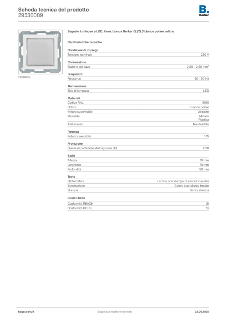 Immagine Berker Scheda tecnica del prodotto 29536089 | Hager Italia