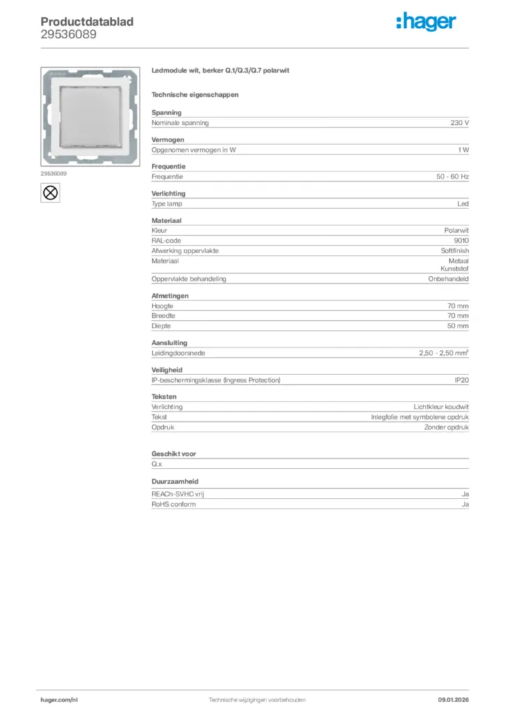 Afbeelding Hager Productdatablad 29536089 | Hager Nederland