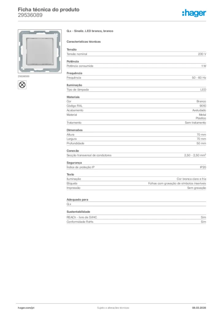 Imagem Hager Ficha técnica do produto 29536089 | Hager Portugal