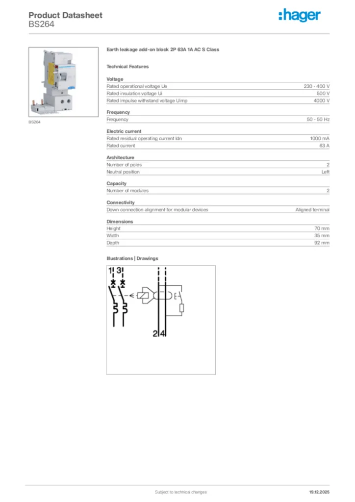 Image Hager Product data sheet BS264  | Hager Africa