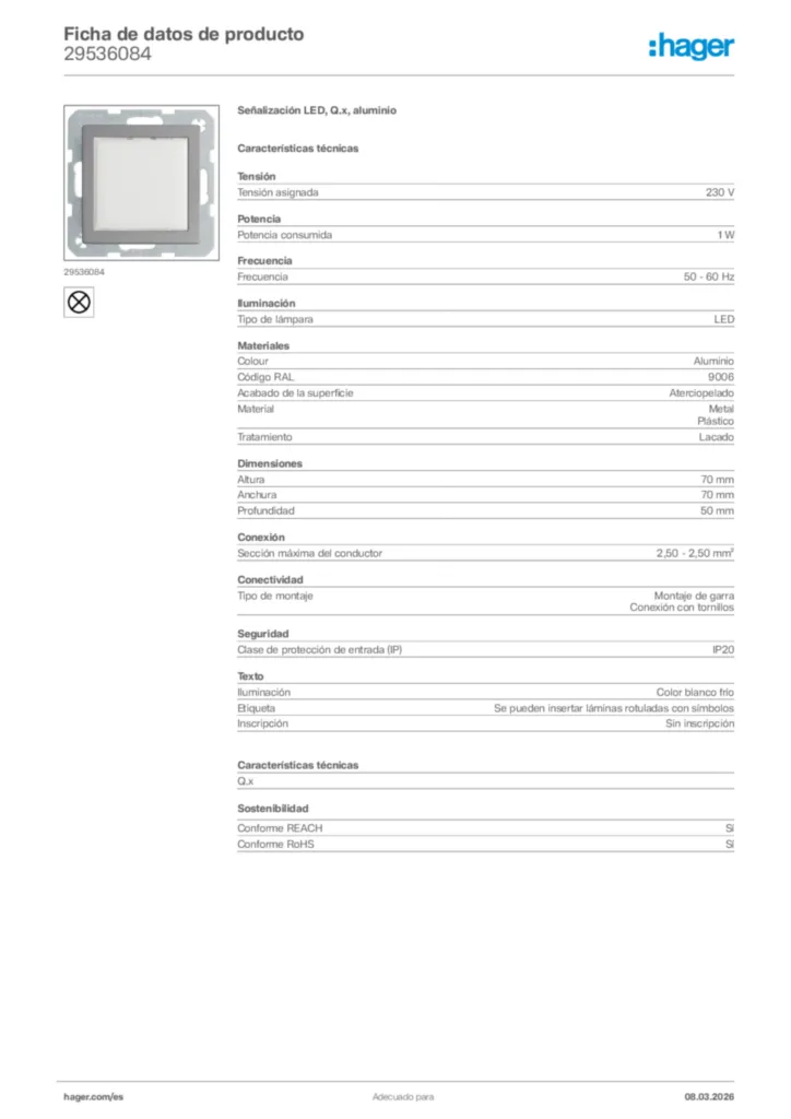 Imagen Hager Ficha de datos de producto 29536084 | Hager España