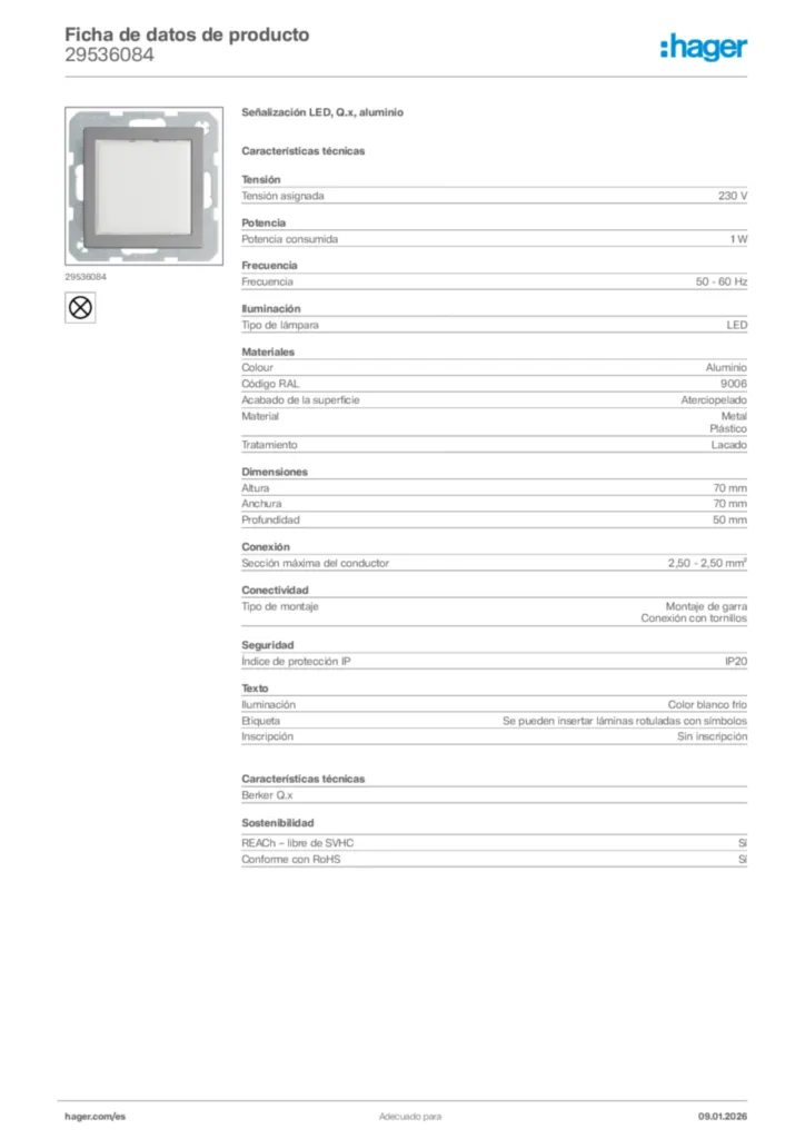 Imagen Hager Ficha de datos de producto 29536084 | Hager España