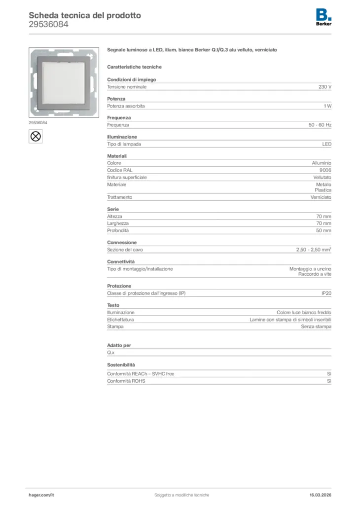 Immagine Berker Scheda tecnica del prodotto 29536084 | Hager Italia