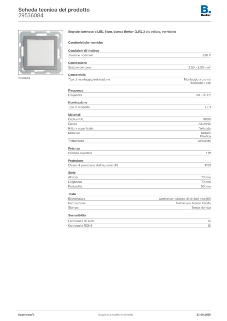 Immagine Berker Scheda tecnica del prodotto 29536084 | Hager Italia