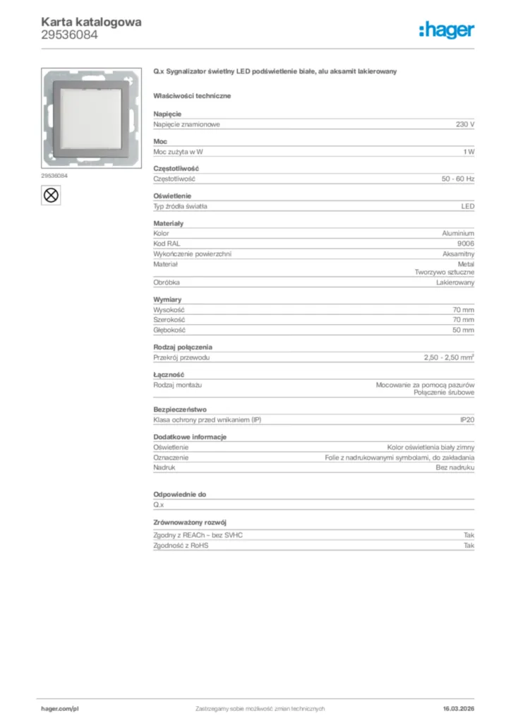 Zdjęcie Hager Karta katalogowa 29536084 | Hager Polska