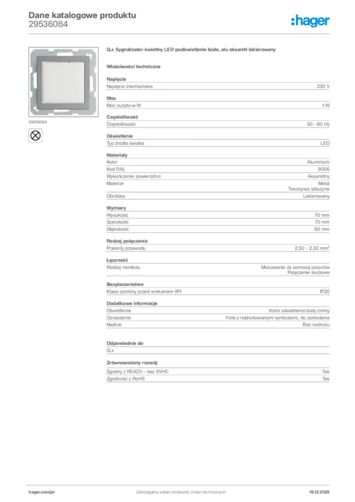 Zdjęcie Hager Karta katalogowa 29536084 | Hager Polska