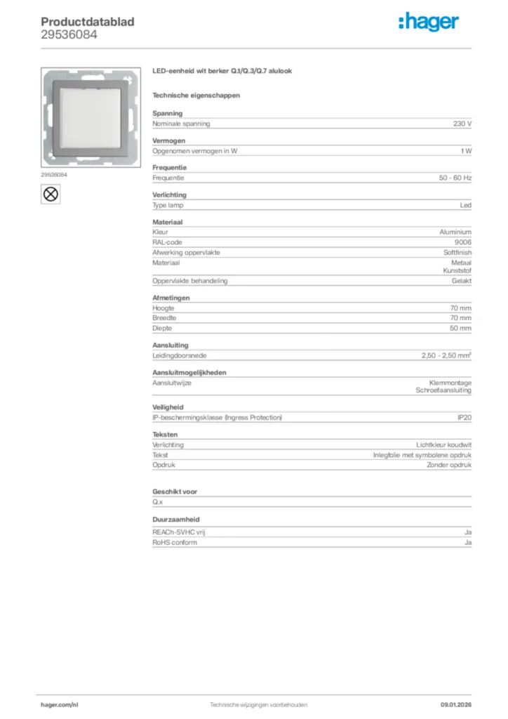 Afbeelding Hager Productdatablad 29536084 | Hager Nederland