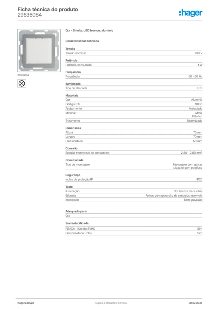 Imagem Hager Ficha técnica do produto 29536084 | Hager Portugal