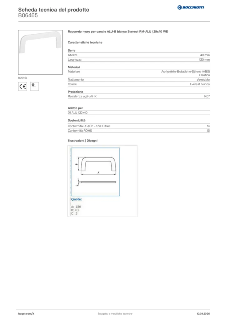 Immagine Bocchiotti Scheda tecnica del prodotto B06465 | Hager Italia