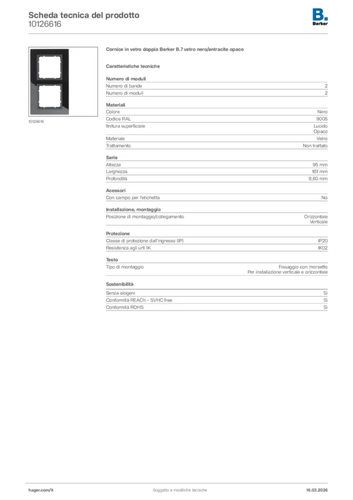 Immagine Berker Scheda tecnica del prodotto 10126616 | Hager Italia