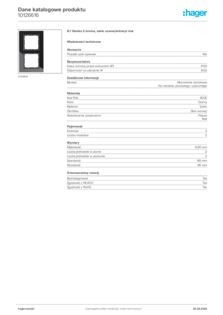 Zdjęcie Hager Karta katalogowa 10126616 | Hager Polska