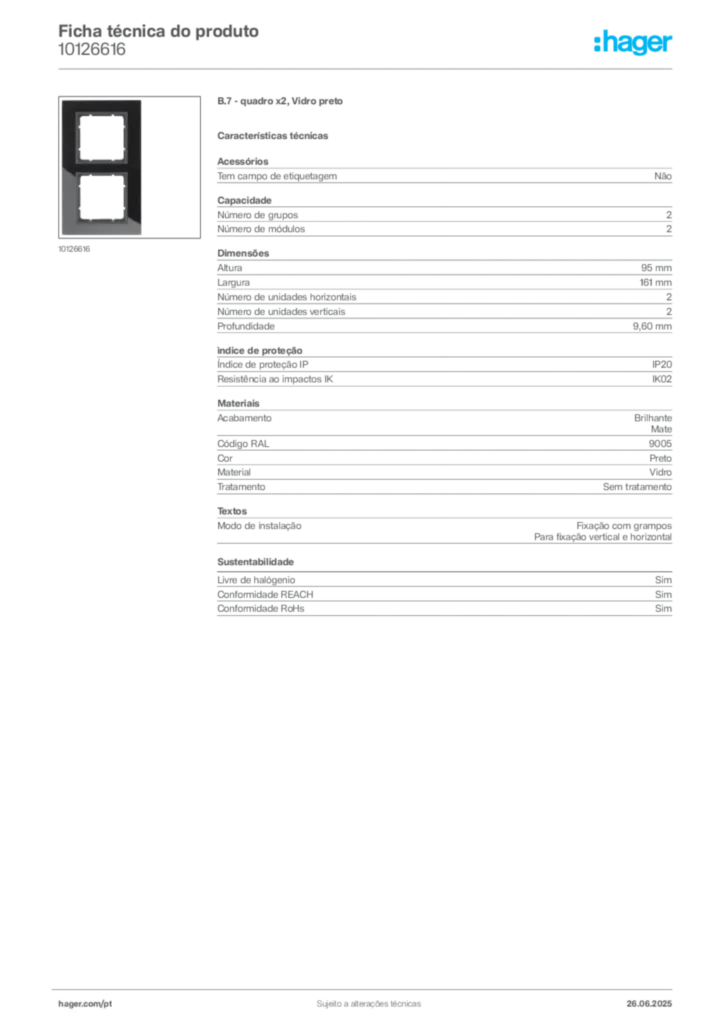 Imagem Hager Ficha técnica do produto 10126616 | Hager Portugal