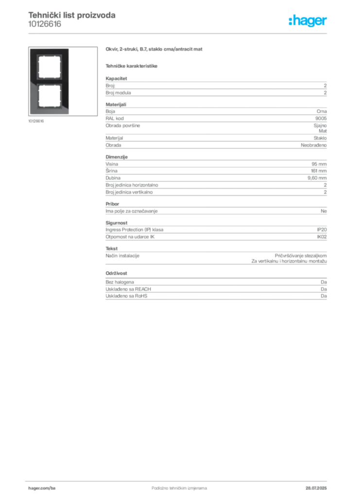 Slika Hager Product data sheet 10126616  | Hager