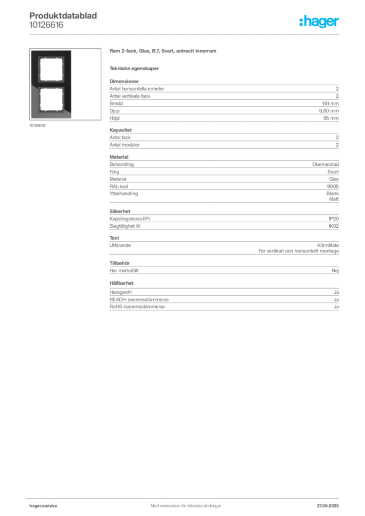 Bild Hager Produktdatablad 10126616 | Hager Sverige