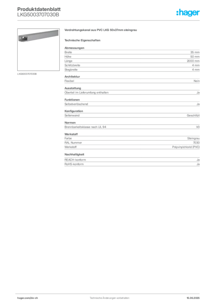 Bild Hager Produktdatenblatt LKG5003707030B | Hager Schweiz