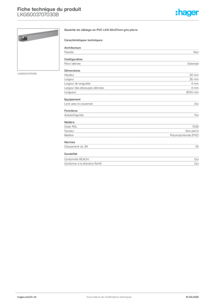 Image Hager Fiche technique du produit LKG5003707030B | Hager Suisse
