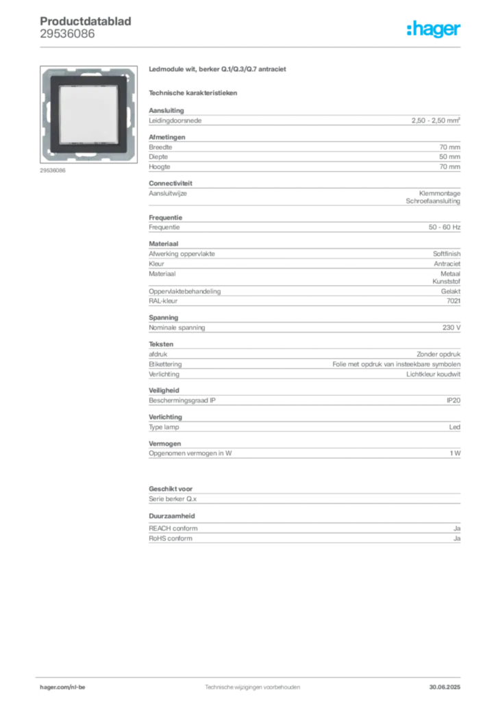 Afbeelding Hager Productdatablad 29536086 | Hager Belgium