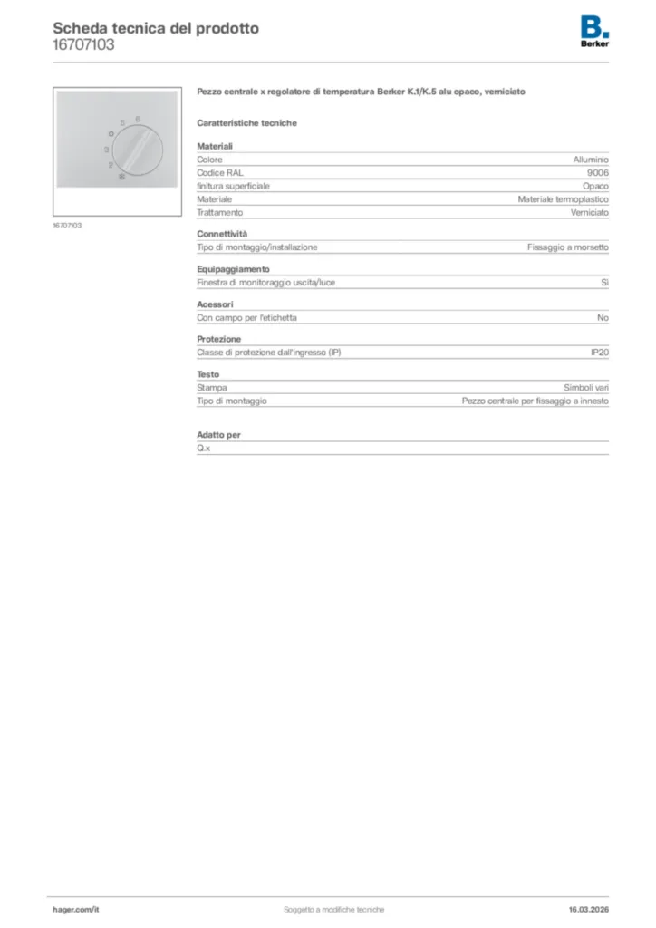 Immagine Berker Scheda tecnica del prodotto 16707103 | Hager Italia