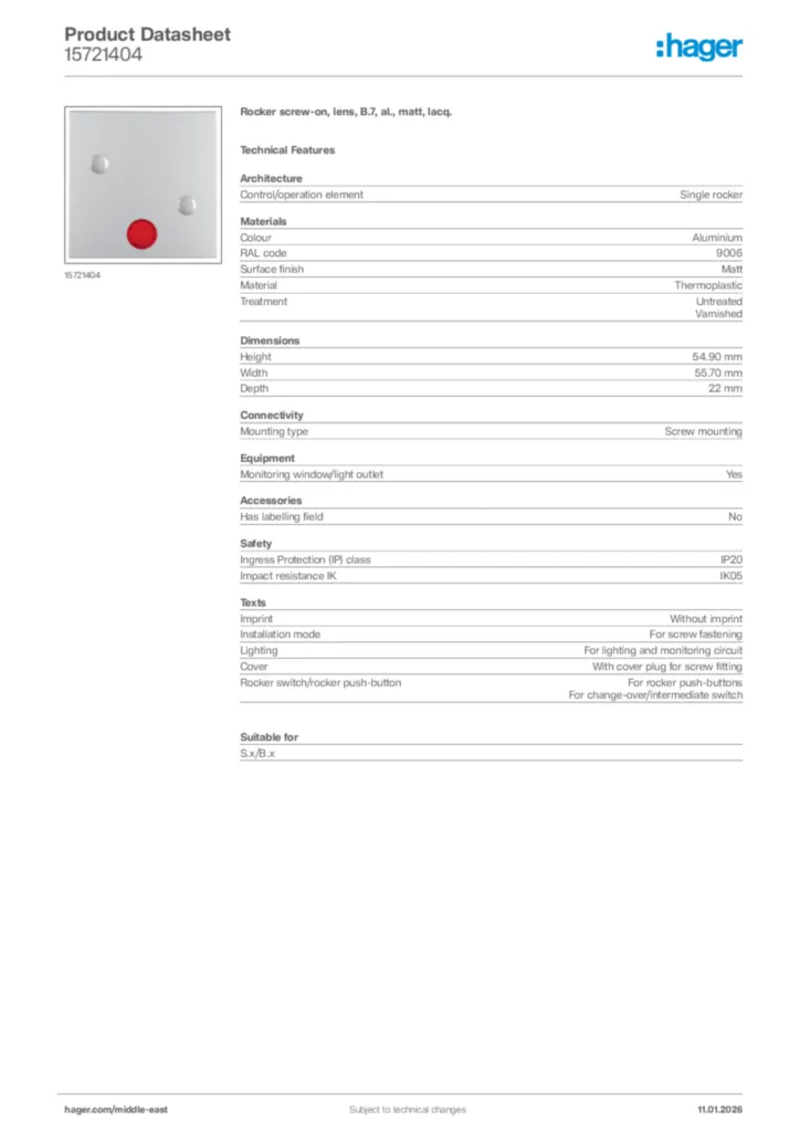 Image Hager Product data sheet 15721404  | Hager